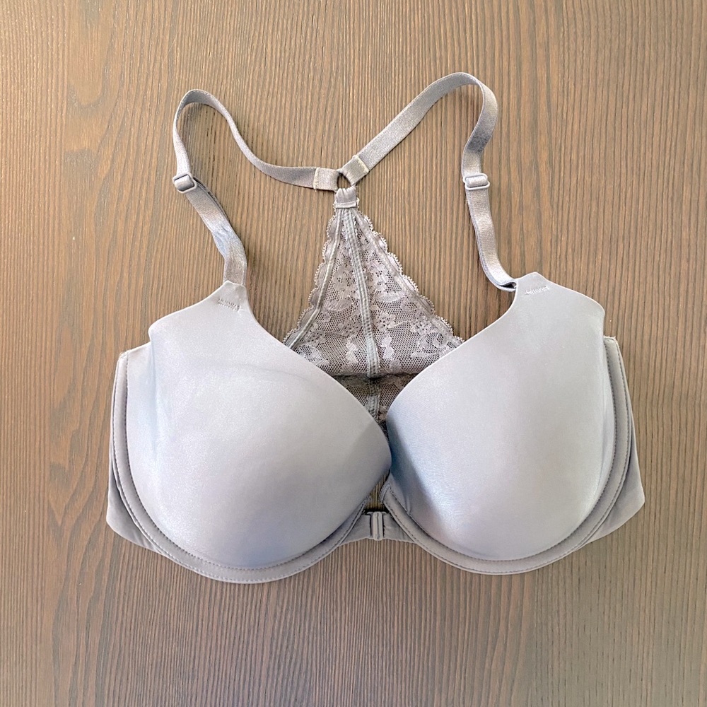VS lace/satin cross back bra